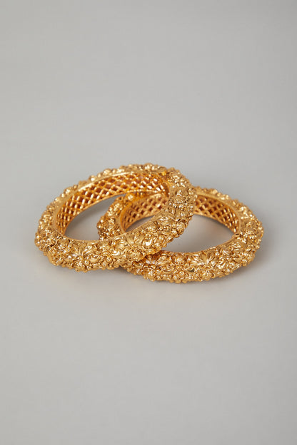 Gold Finish Carved Openable Bangles