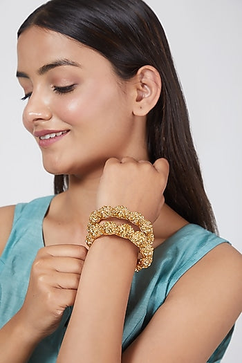 Gold Finish Carved Openable Bangles