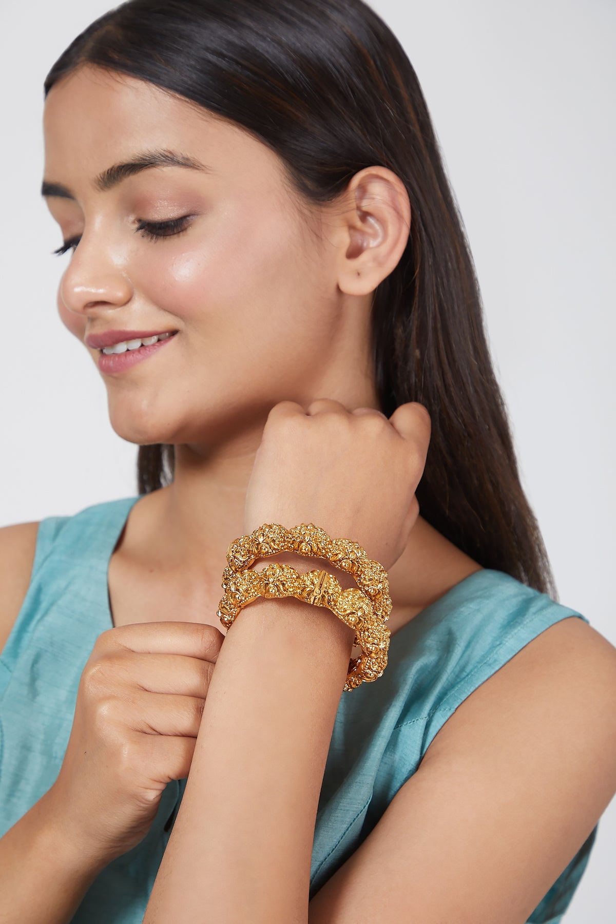 Gold Finish Carved Openable Bangles