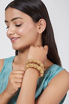 Gold Finish Carved Openable Bangles