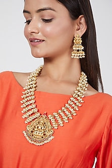 Gold Finish Motif & Pearl Temple Mala Set
