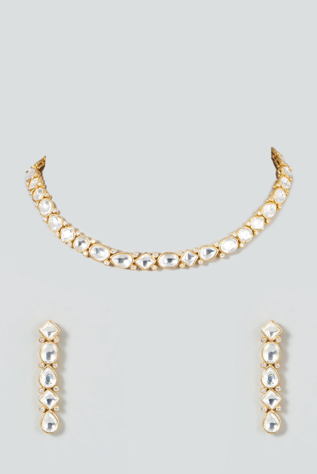 Gold Finish Kundan Polki Necklace Set