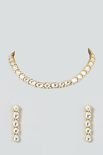 Gold Finish Kundan Polki Necklace Set