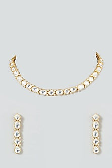 Gold Finish Kundan Polki Necklace Set