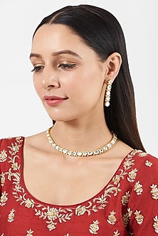 Gold Finish Kundan Polki Necklace Set