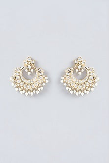 Gold Finish Kundan Polki & Pearl Chandbali Earrings