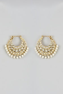 Gold Finish Kundan Polki Dangler Earrings