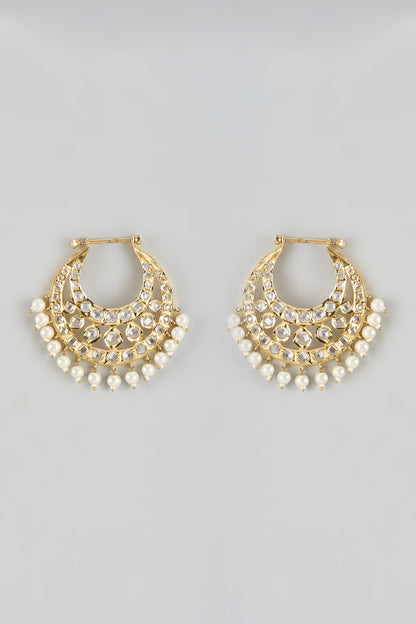 Gold Finish Kundan Polki Dangler Earrings