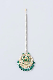Gold Finish Kundan Polki & Pearl Maang Tikka