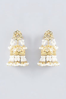 Gold Finish Kundan Polki Dangler Earrings