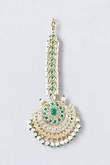 Gold Finish Kundan Polki & Pearl Maangtikka