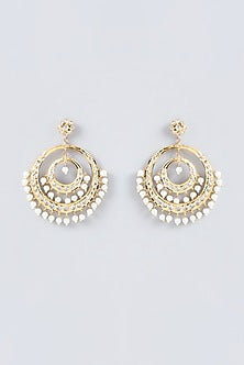 Gold Finish Kundan Polki Chandbali Earrings