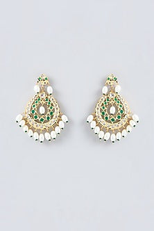 Gold Finish Kundan Polki & Pearl Chandbali Earrings