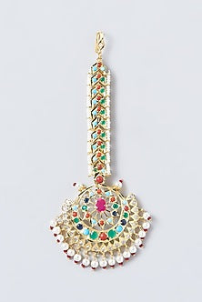 Gold Finish Kundan Polki & Pearl Maangtikka