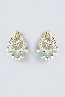 Gold Finish Kundan Polki & Pearl Chandbali Earrings