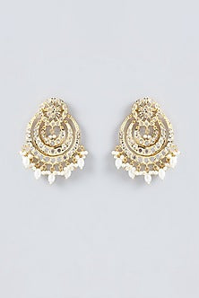 Gold Finish Kundan Polki & Pearl Chandbali Earrings