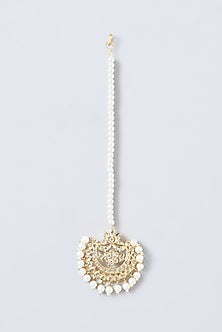 Gold Finish Kundan Polki & Pearl Maangtikka