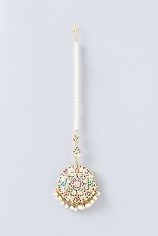 Gold Finish Kundan Polki & Pearl Maangtikka