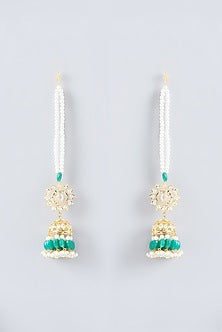 Gold Finish Kundan Polki & Emerald Synthetic Stone Dangler Earrings