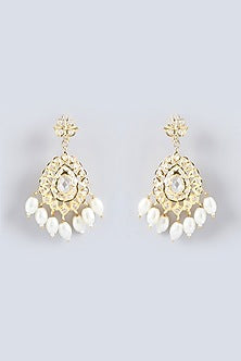 Gold Finish Kundan Polki & Pearl Long Necklace Set