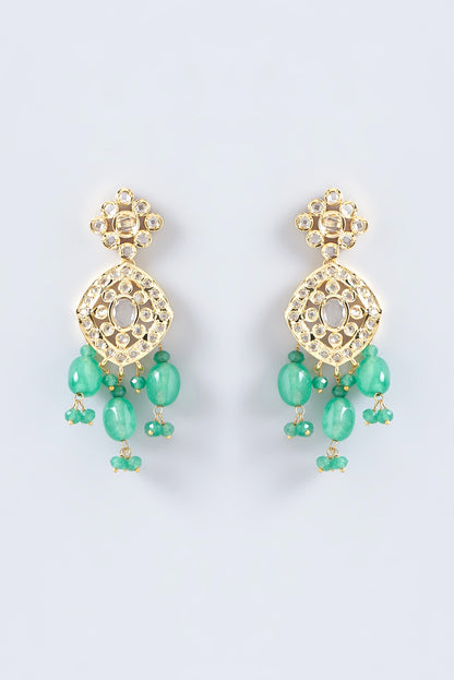 Gold Finish Kundan Polki & Green Beaded Choker Necklace Set