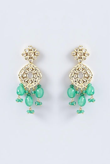 Gold Finish Kundan Polki & Green Beaded Choker Necklace Set