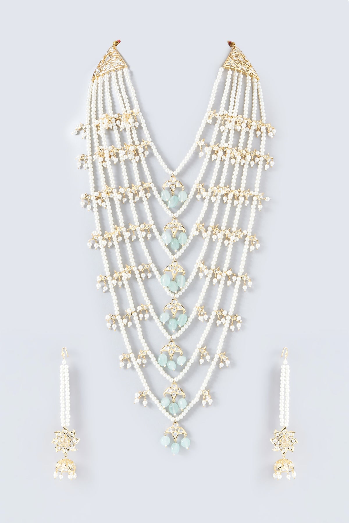Gold Finish Kundan Polki & Pearl Long Necklace Set