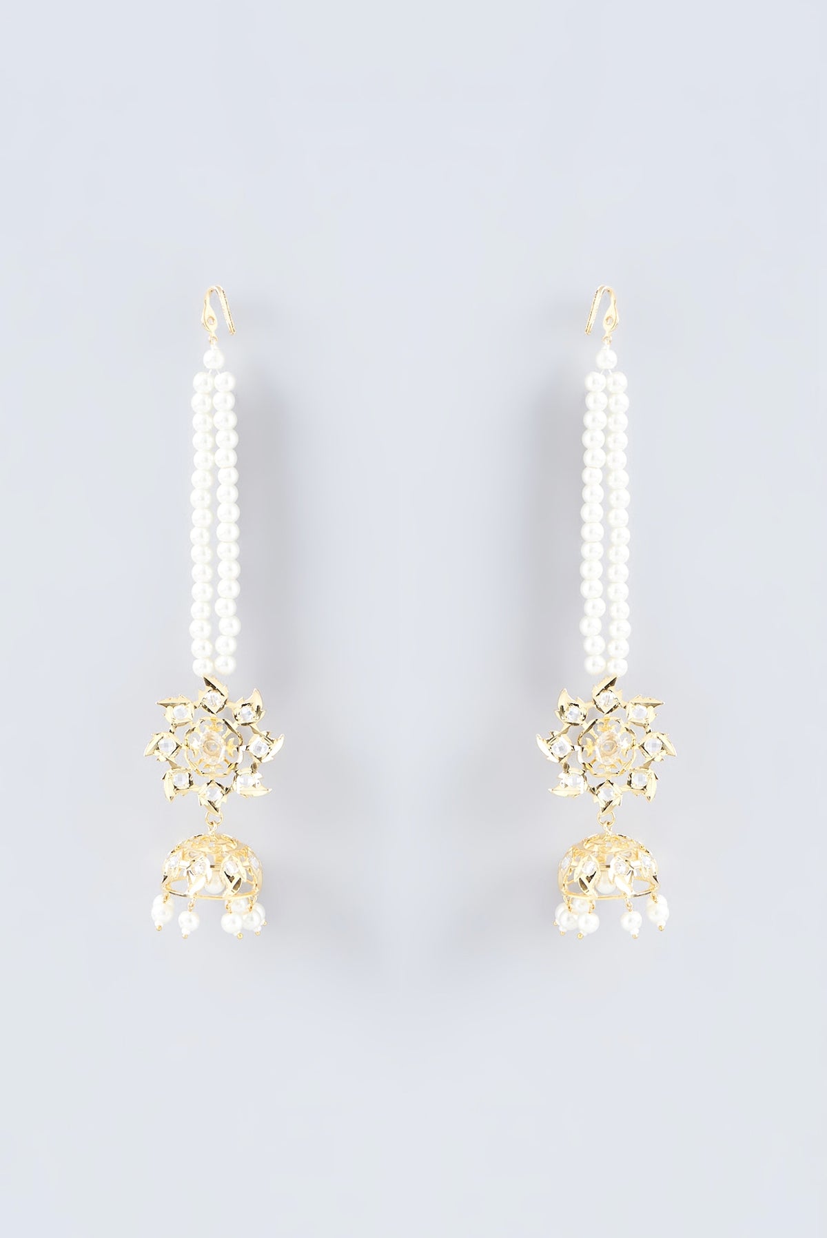 Gold Finish Kundan Polki & Pearl Long Necklace Set