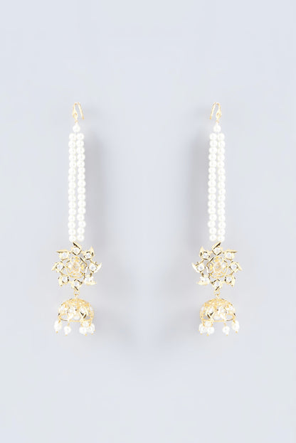 Gold Finish Kundan Polki & Pearl Long Necklace Set