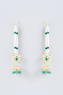 Gold Finish Kundan Polki & Emerald Stone Long Necklace Set
