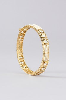 Gold Finish Kundan Polki & Pearl Bangles (Set of 2)