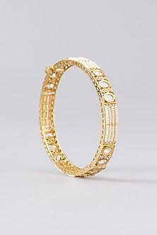 Gold Finish Kundan Polki & Pearl Bangles (Set of 2)