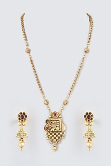Gold Finish Kundan Polki Long Necklace Set