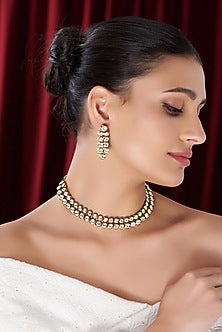 Gold Finish Kundan Polki Choker Necklace Set