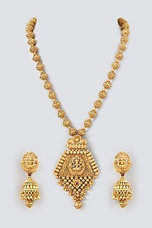 Gold Finish Temple Long Necklace Set