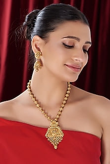 Gold Finish Temple Long Necklace Set