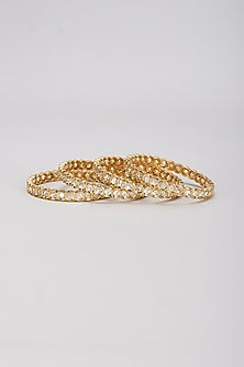 Gold Finish Kundan Polki Bangles (Set of 4)