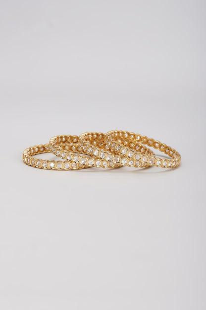 Gold Finish Kundan Polki Bangles (Set of 4)