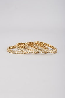 Gold Finish Kundan Polki Bangles (Set of 4)