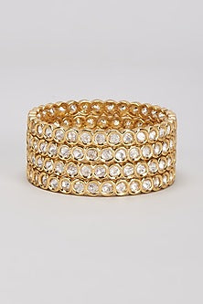 Gold Finish Kundan Polki Bangles (Set of 4)