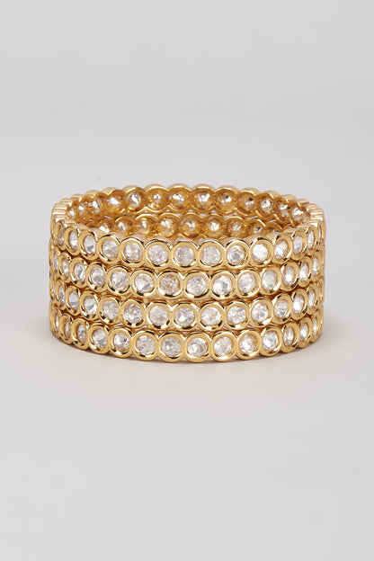 Gold Finish Kundan Polki Bangles (Set of 4)