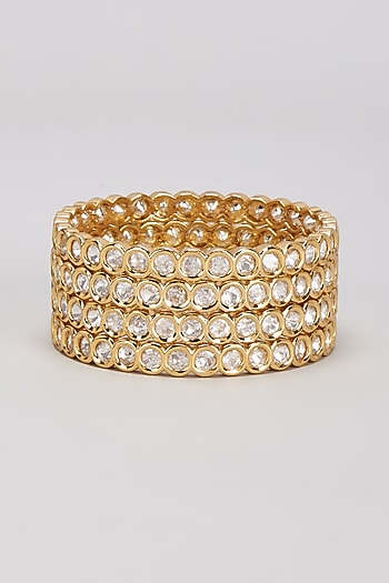 Gold Finish Kundan Polki Bangles (Set of 4)