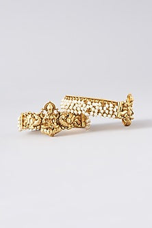 Gold Finish Kundan Polki Temple Bangles (Set of 2)