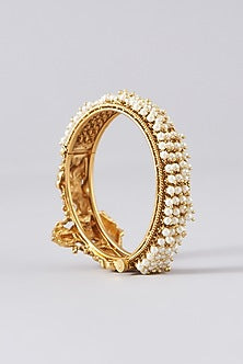 Gold Finish Kundan Polki Temple Bangles (Set of 2)