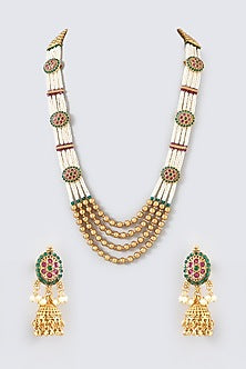 Gold Finish Kundan Polki & Pearl Temple Mala Set