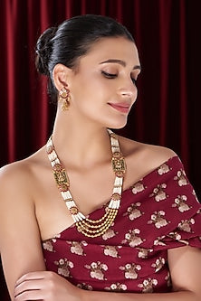 Gold Finish Kundan Polki & Pearl Temple Mala Set