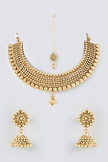 Gold Finish Kundan Polki Temple Choker Necklace Set