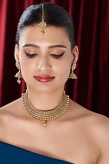 Gold Finish Kundan Polki Temple Choker Necklace Set