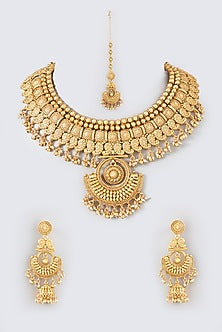 Gold Finish Kundan Polki Temple Choker Necklace Set