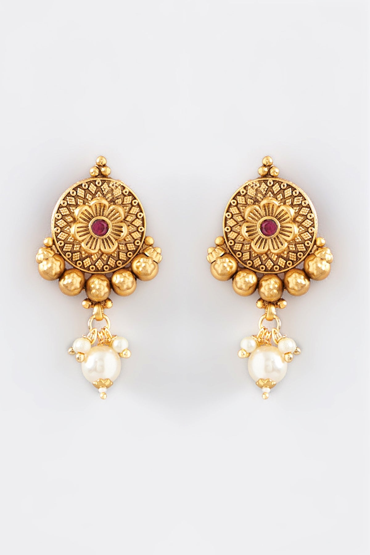Gold Finish Kundan Polki Temple Necklace Set